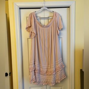 Lane Bryant 26/28 Dress - Blush, Crochet-trim, off-shoulder/short sleeve